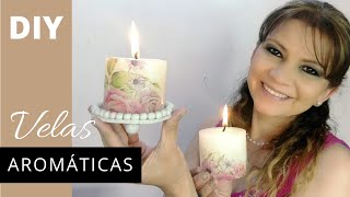 Como hacer VELAS AROMÁTICAS paso a paso decoradas con DÉCOUPAGE [upl. by Ennylyak]