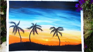 PEINTURE ACRYLIQUE DEBUTANT  COUCHER DE SOLEIL [upl. by Nick608]