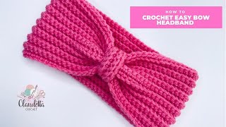 CROCHET easy BOW HEADBAND  Beginners [upl. by Kerred]