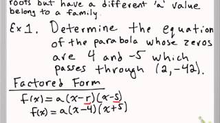 Determine the Equation of a Parabola given zeros and a point [upl. by Dorca]