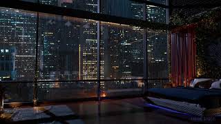 Luxury Chicago Apartment  Rain on Window Sounds For Sleeping  Bedroom Ambience  8Hrs [upl. by Adah]