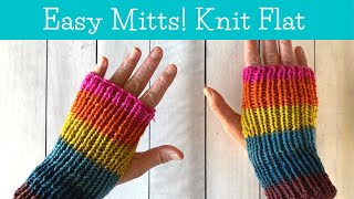 Easy Fingerless Mitts Flat Knitting on Straight Needles  Beginner Knitting [upl. by Sanoj579]