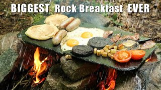 Biggest Bushcraft Breakfast cooked on a Rock in the Rain [upl. by Dirrej900]