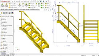 Solidworks Steel stair Weldments and Sheet metal [upl. by Tenenbaum887]