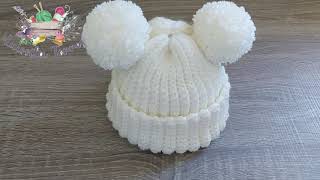 GORRO PARA BEBE A CROCHET CON POMPONES PASO A PASO  TEJIDO FACIL  0 A 3 MESES [upl. by Swanhilda478]