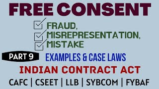 Fraud  Misrepresentation  Mistake  Free Consent  Indian Contract Act  Caselaws  Example [upl. by Nikos564]