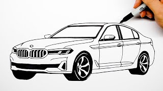 How to draw a car  BMW 5 series  Step by step 1 [upl. by Kizzee]