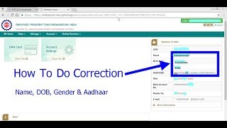 PF correction online Name DOB Gender amp Aadhaar number in PFUAN account online [upl. by Crawford576]