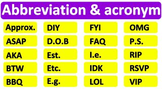 20 COMMON ABBREVIATIONS amp ACRONYMS  Learn with examples  English vocabulary [upl. by Aitekram]