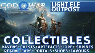 God of War  Light Elf Outpost All Collectible Locations Ravens Chests Artefacts Shrines  100 [upl. by Rabi]