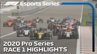 2020 F1 Esports Pro Series Presented by Aramco Race 1 Highlights [upl. by Naitsabas]