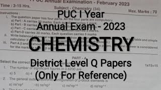 PUC I Year  CHEMISTRY  Annual Exam Question Papers 2023 For Reference [upl. by Aehsila]