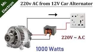 220v AC from 12v 90 Amps Car Alternator 1000W DIY [upl. by Attennot]