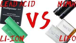 Battery Type Comparison  Lead Acid VS NiMH VS LiIon VS LiPo [upl. by Gusti]