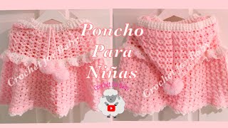 Como tejer poncho para bebé con capucha  capa fácil para niñas  6M 3 años  Crochet for Baby 196 [upl. by Smith]