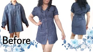 how to turn mens shirt into a dress sewing tutorial DIY no pattern dress for girls shorts [upl. by Ailic25]