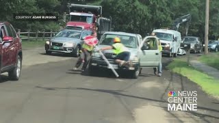 CAUGHT ON VIDEO Maine flagger nearly run over at construction site [upl. by Bette-Ann]