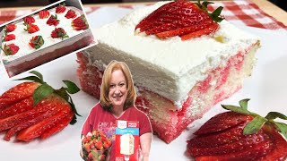 The Easiest STRAWBERRY SHORTCAKE POKE CAKE  Recipe Using Box Cake Mix [upl. by Debarath]