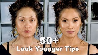 LOOK YOUNGER WITH MAKEUP TIPS  Full Face Routine 50 [upl. by Ramin]