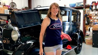 Girl services her Ford Model A  How to change oil check fluids includes cold start amp drive [upl. by Akenn11]