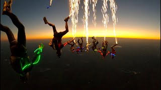 SKYDIVING AT NIGHT WITH FIRE  Dusk Pyrotechnic Skydive [upl. by Jobyna912]