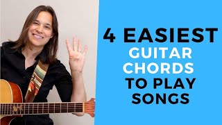 4 EASIEST Absolute Beginner Guitar Chords To Play REAL Songs [upl. by Edyak]