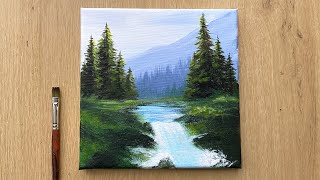 Acrylic Painting for Beginners  Forest Trees Mountain Landscape Painting [upl. by Nesbitt705]