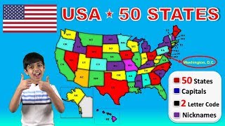 Learn 50 US States With Capitals  USA 50 States  Nicknames  2 Letter Codes  Abbreviations [upl. by Asilrac]