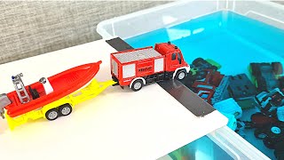 Diecast Cars And Trucks Sliding Into The Blue Water   MyModelCarCollection [upl. by Natsirt]