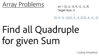 Array  37 Find all Quadruple for given Sum [upl. by Elleraj82]