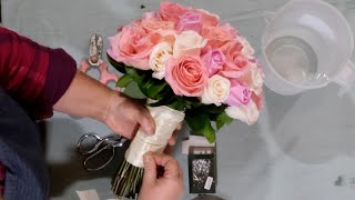 How to make a perfect 36 roses hand tied bridal bouquet [upl. by Wilkinson426]