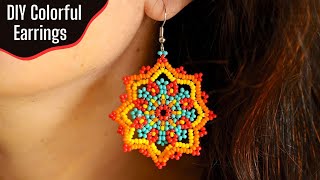 Large Colorful Flowers Earrings  Tutorial [upl. by Bettina]