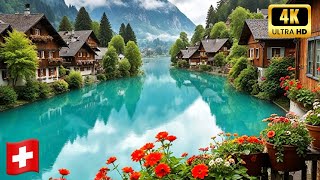 Peaceful Rainy Walk in Swiss Town INTERLAKEN 🇨🇭Switzerland [upl. by Akkahs]