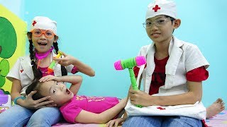 Kids doctor pretend play and healthcare for family at indoor playground  Nursery rhymes song babies [upl. by Mir]