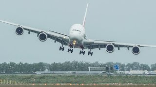 Unbelievable AIRBUS A380 CROSSWIND LANDING GO AROUND  SHARP RIGHT TURN during a STORM 4K [upl. by Anyat]