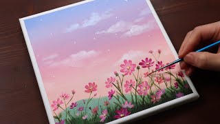 Cosmos Flowers  Landscape  Easy acrylic painting for beginners  PaintingTutorial  Painting ASMR [upl. by Nileuqaj]