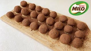 MILO TRUFFLES 2 INGREDIENTS RECIPE  MILO BALLS 2 BAHAN  CONDENSED MILK CHOCOLATE TRUFFLES [upl. by Eniamurt]