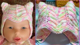 💝GORRO OREJAS Gatito 🐱 dos agujas palitosBebés de 03 meses Paso a Paso🥢Primera Parte 1de2 [upl. by Leicester]