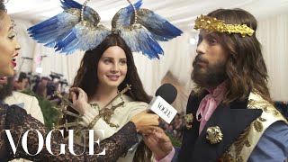 Lana Del Rey and Jared Leto on Their Gucci Ensembles  Met Gala 2018 With Liza Koshy  Vogue [upl. by Hamish619]