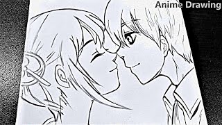 EASY DRAWING  How to draw Girl in Love with a Boy  Anime Drawing [upl. by Mayberry]