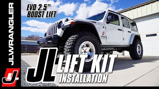 Jeep JL Wrangler 25quot Lift Kit How to Installation  EVO Stage 4 Boost wControl Arms  JL JOURNAL [upl. by Photima]