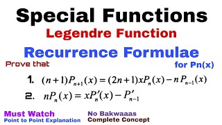 34 Recurrence Formulae for Legendre Polynomial  Proof1 amp 2  Most Important [upl. by Dolloff]