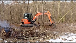 Clearing Land Digging Stumps with Kubota KX057 4 Excavator 1012 [upl. by Akiem]