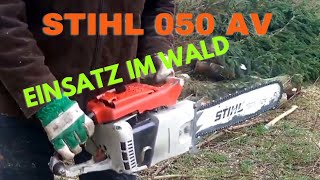 Stihl Chainsaw 050 AV Oldtimer Cutting in the Forest [upl. by Gavrah]